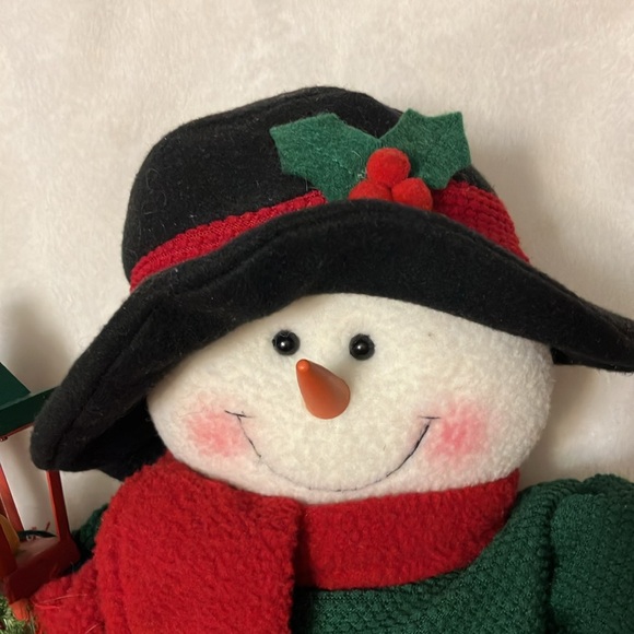 Holiday Standing Snowman holding Lamp with green sweater and scarf 2 foot tall - Picture 3 of 8